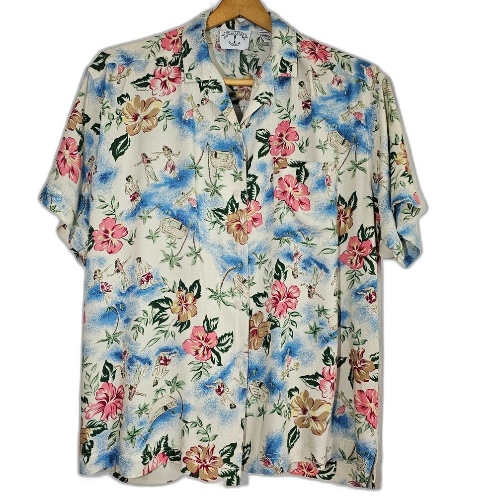 Vintage Solutions Original Hawaiian Womens Button up Shirt Top sz XL